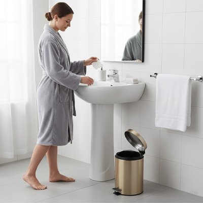 Poubelles de salle de bain originale ronde en acier inoxydable, couleur champagne 