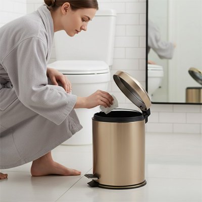 poubelles de salle de bain originale ronde en acier inoxydable, avec pédale 