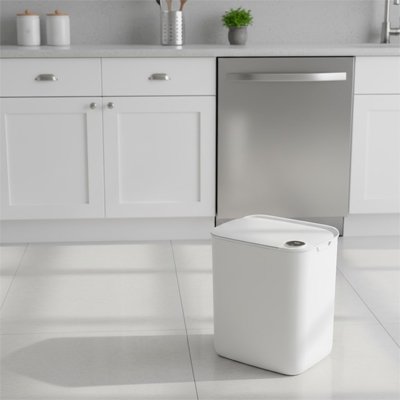 poubelles de salle de bain originales blanche, Affichage numérique, sans contact