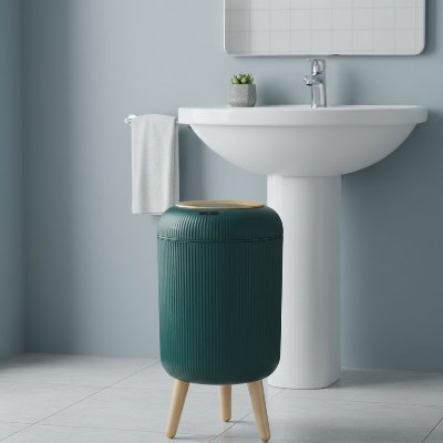 Poubelles salle de bains vert émeraude sur pieds avec couvercle