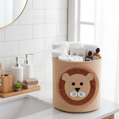 Rangement Panier en tissu feutre, beige en forme de lion