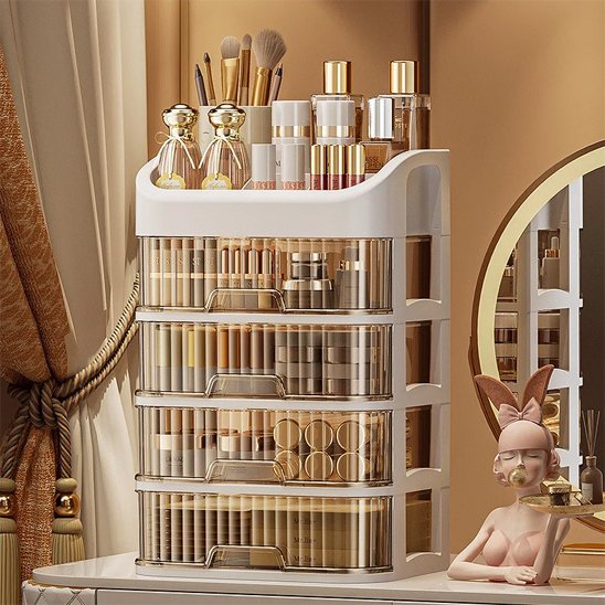 rangement pour le maquillage, 4 tiroirs transparents , comptoir ou un présentoir de beauté personnalisé 