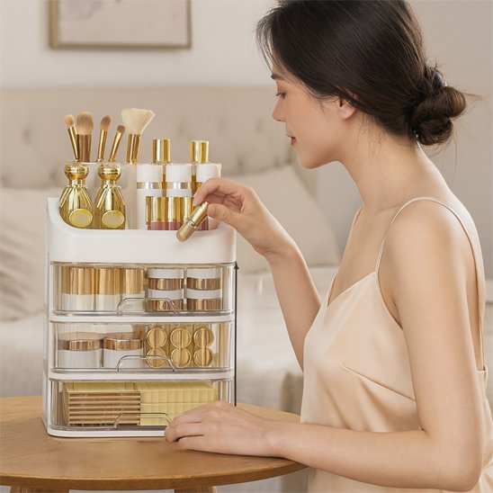 rangement pour le maquillage comptoir ou un présentoir de beauté personnalisé, tiroir transparent