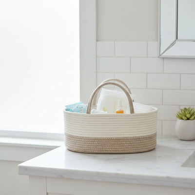  rangements pour salle de bain en coton tressé et jute naturelle, ovale, beige et kaki