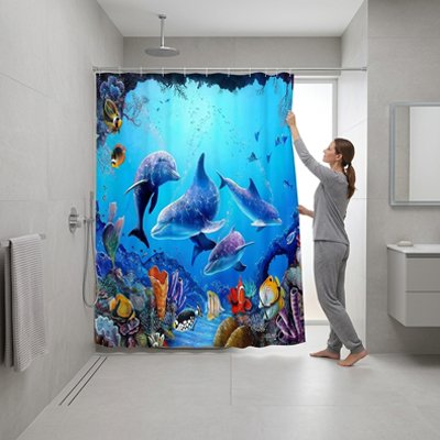 Rideau de douche, aquarium, naturel en polyester avec crochets, tissu de gril, décoration scénique
