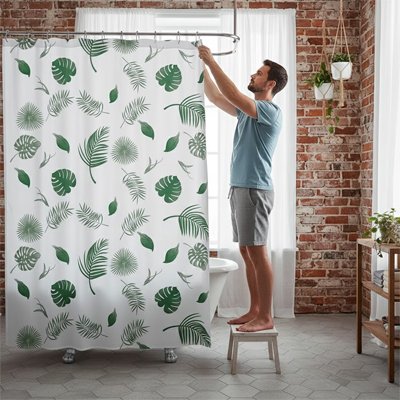 Rideau de douche, séchage rapide, blanc au feuilles vertes