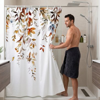 Rideau de salle de bain feuille d'eucalyptus, ton automne, moderne et Simple, décoration de salle de bain en tissu, rideaux de bain avec crochets