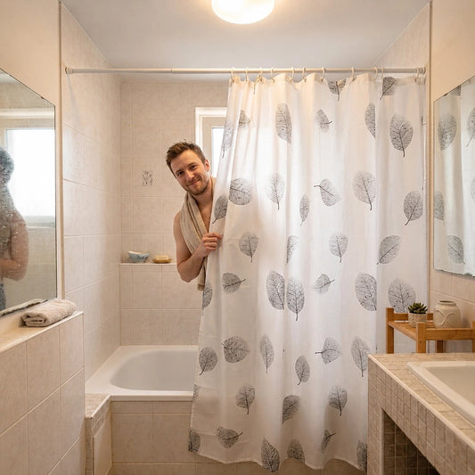 Rideau douche à motif de feuilles, doublure de rideau de bain légère avec crochets en plastique