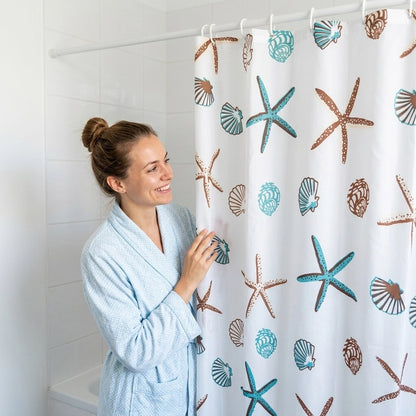 Rideau douche aux motifs étoiles de mer et coquillages