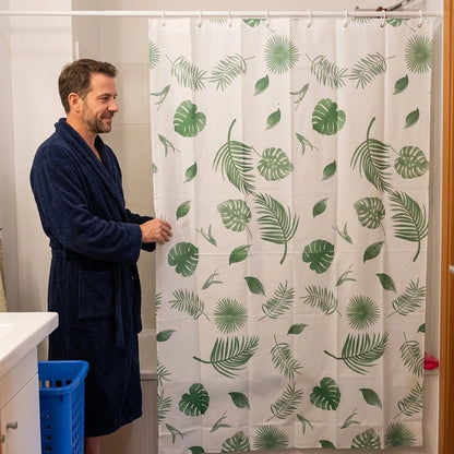 Rideau douche avec anneaux séchages rapides à motif feuilles vertes
