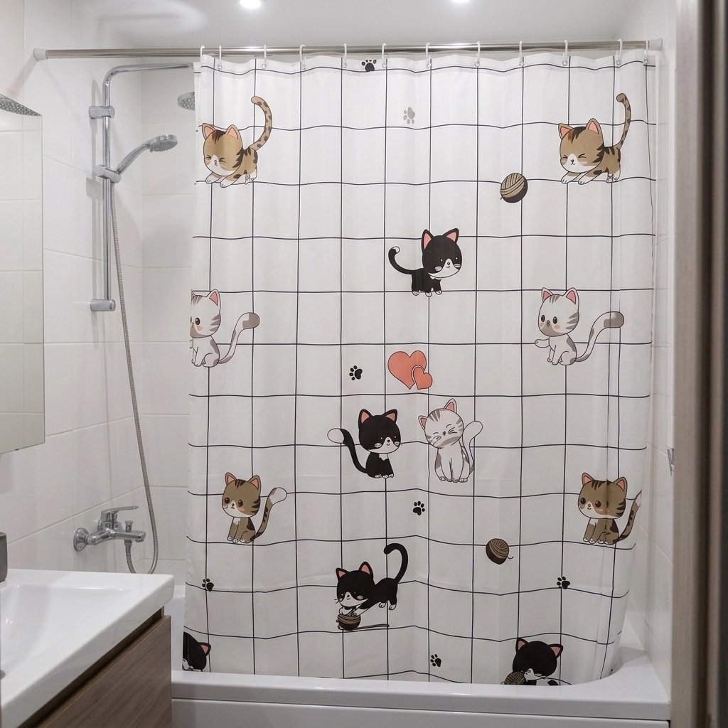Rideau douche chat coquin dessin animé simple