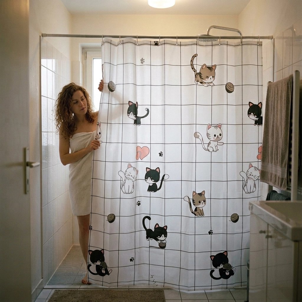 Rideau douche facile à nettoyer et à récurer aux motifs chats mignons 