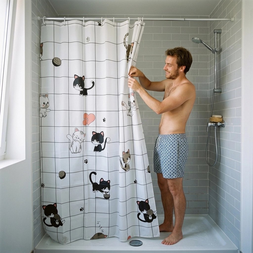 Rideau douche rigolo en motif chat mignon 