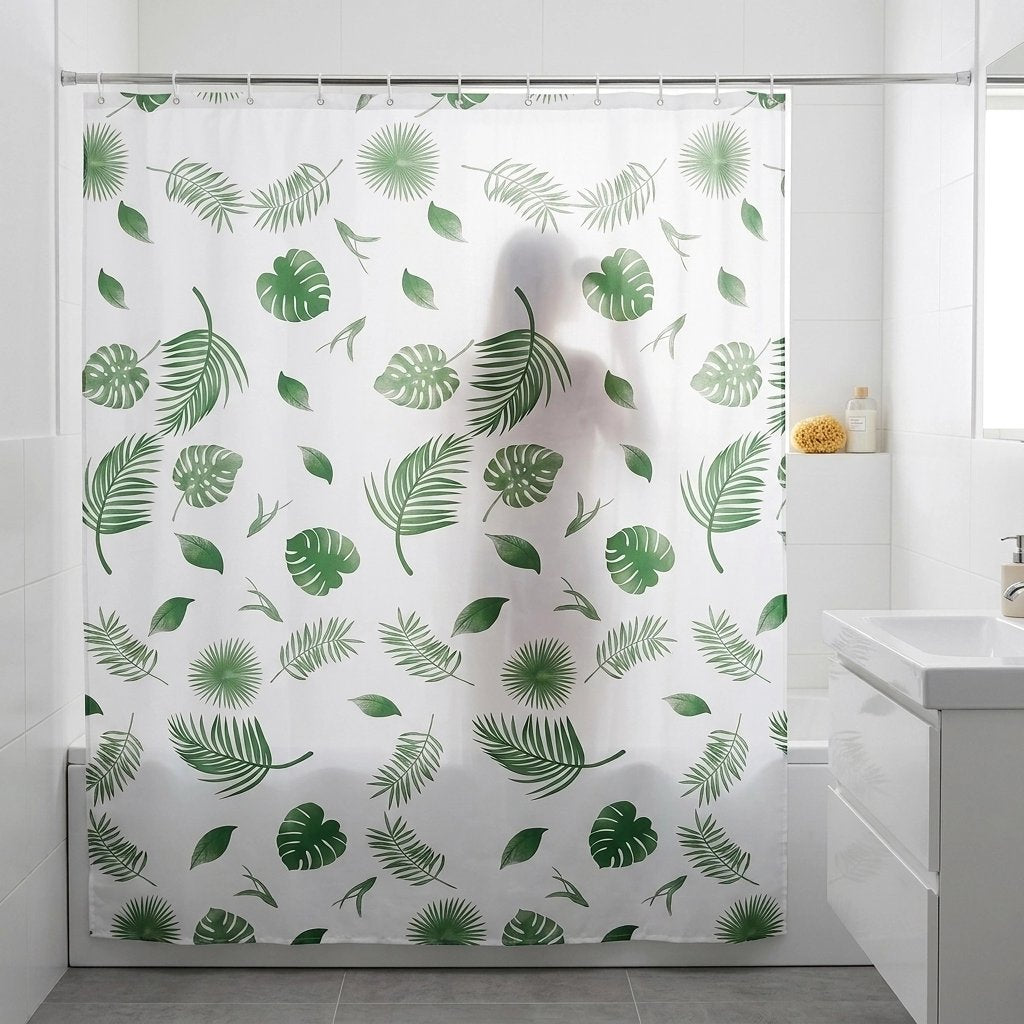 Rideau douche semi-opaque motif feuilles vertes