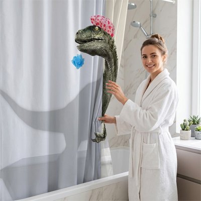 Rideaux de douche dinosaure mignon avec la tête qui sort 