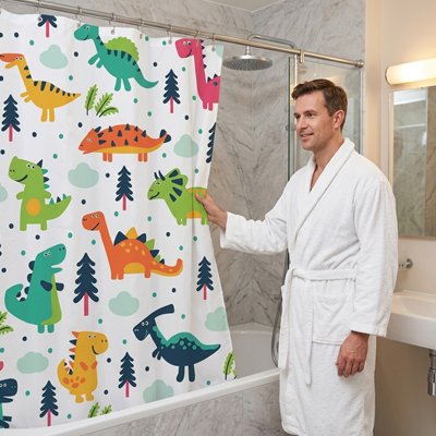 Rideaux de douche dinosaure multicolore, rigolo, enfantin