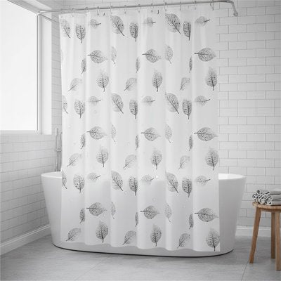 Rideaux de douche imperméable, épais, avec crochets, œillets métalliques antirouille, blanc motif de feuilles