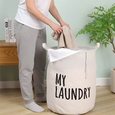 Sac à linge blanc transportable coton et lin