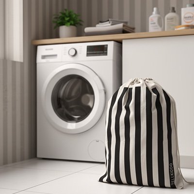 Sac à linge imprimé rayé noir blanc