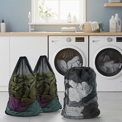 Sac à linge sale  sac de lavage de vêtements en maille, à cordon de couleur unie, grande taille, Anti-accroc, Anti-déformation noir
