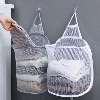  sac linge sale en filet, panier suspendu mural blanc 