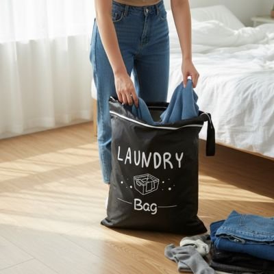 Sac linge sale étanche pour vêtements, grande capacité, en tissu Oxford à fermeture éclair, noir