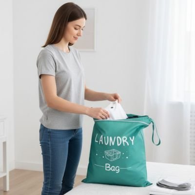 Sac linge sale étanche pour vêtements, grande capacité, en tissu Oxford à fermeture éclair, bleu