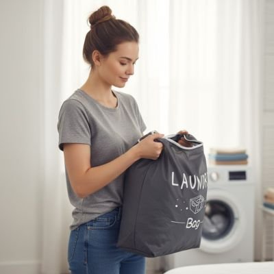 Sac linge sale gris étanche pour vêtements, grande capacité, en tissu Oxford à fermeture éclair