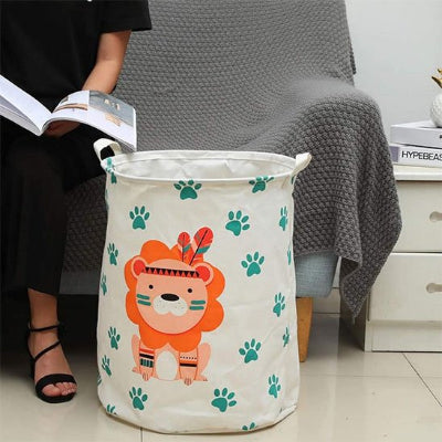 sac linge sale Panier linge blanc motif lion indien avec poignée