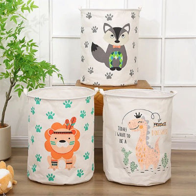 sac linge sale Panier à linge rond en coton lavable blanc à motifs