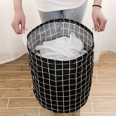 sac pour linge sale noir a carreaux avec poignée
