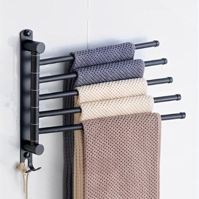 salle de bain porte serviette noir 5 barres avec crochet solide rotation 180°