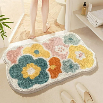 Tapis absorbant de salle de bain absorbant et antidérapant fleuri mignon