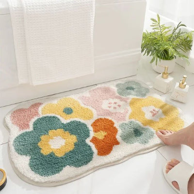 Tapis absorbant de salle de bain fleuri mignon absorbant et antidérapant