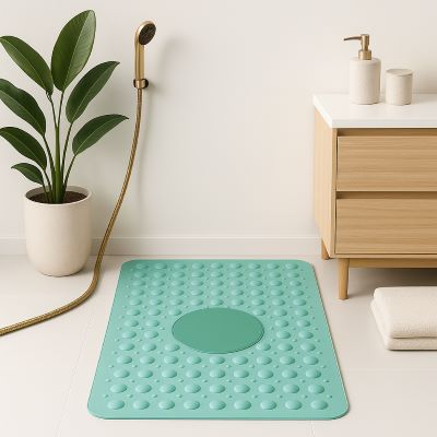 tapis antidérapant salle de bain vert avec motif de points pour la sécurité