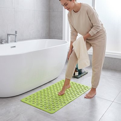Tapis antidérapant salle de bain antidérapant vert clair avec ventouse, à trou rond, anneau de Massage