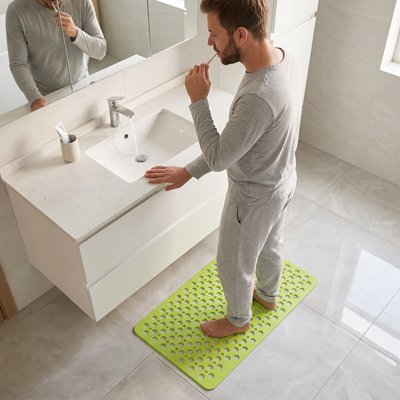 Tapis antidérapant salle de bain antidérapant, vert clair, avec ventouse, à trou rond, anneau de Massage
