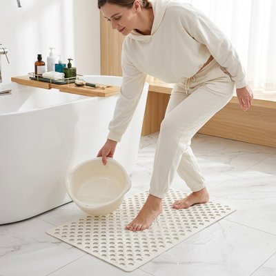 Tapis antidérapant salle de bain, avec ventouse, à trou rond et anneau de Massage blanc
