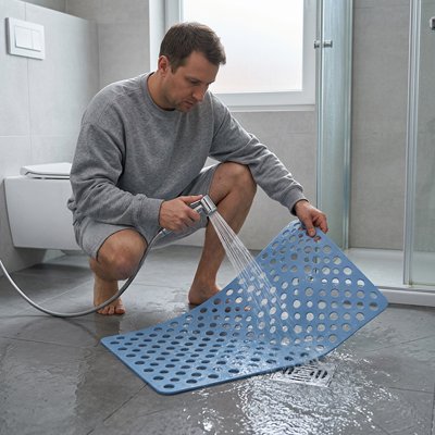 Tapis antidérapant salle de bain bleu,  avec ventouse, à trou rond et anneau de Massage 
