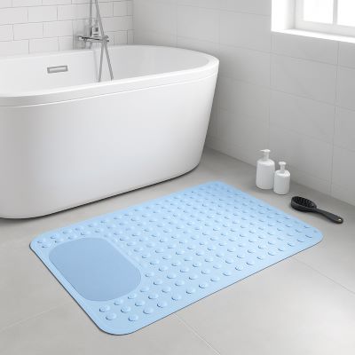 tapis antidérapant salle de bain en pvc bleu avec nuage de massage