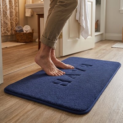Tapis antidérapant salle de bain grand format épais et absorbant, antidérapant bleu foncé