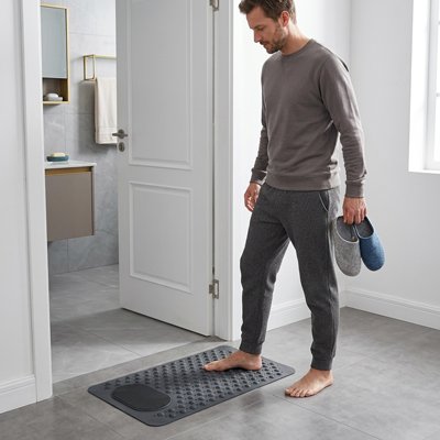 Tapis antidérapant salle de bain gris, avec nuages de massage