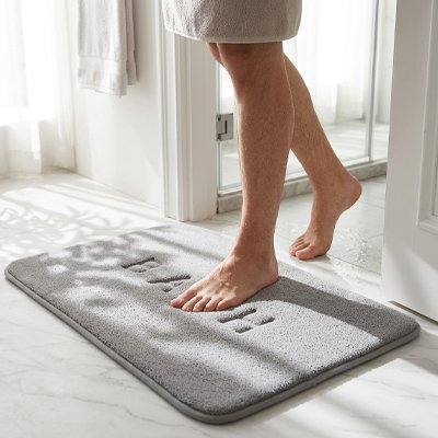 Tapis antidérapant salle de bain gris grand format épais et absorbant, antidérapant