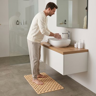 Tapis antidérapant salle de bain rose antidérapant, avec ventouse, à trou rond, anneau de Massage