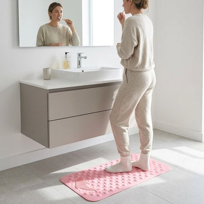 Tapis antidérapant salle de bain rose avec ventouses et trous de vidange