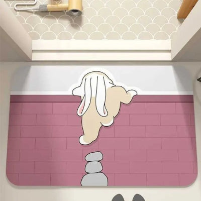 Tapis de bain antidérapant absorbant tapis rose et blanc avec lapin agile 