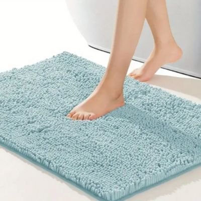 Tapis de bain bleu microfibre