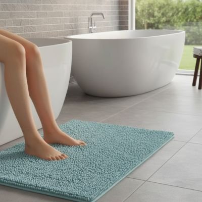 Tapis de bain doux absorbant bleu microfibre