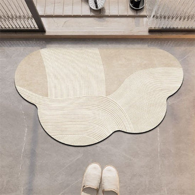 Tapis de douche antidérapant à séchage rapide ton beige forme nuage 