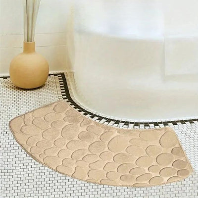 Tapis de douche beige incurvé épais absorbant pour salle de douche antidérapant